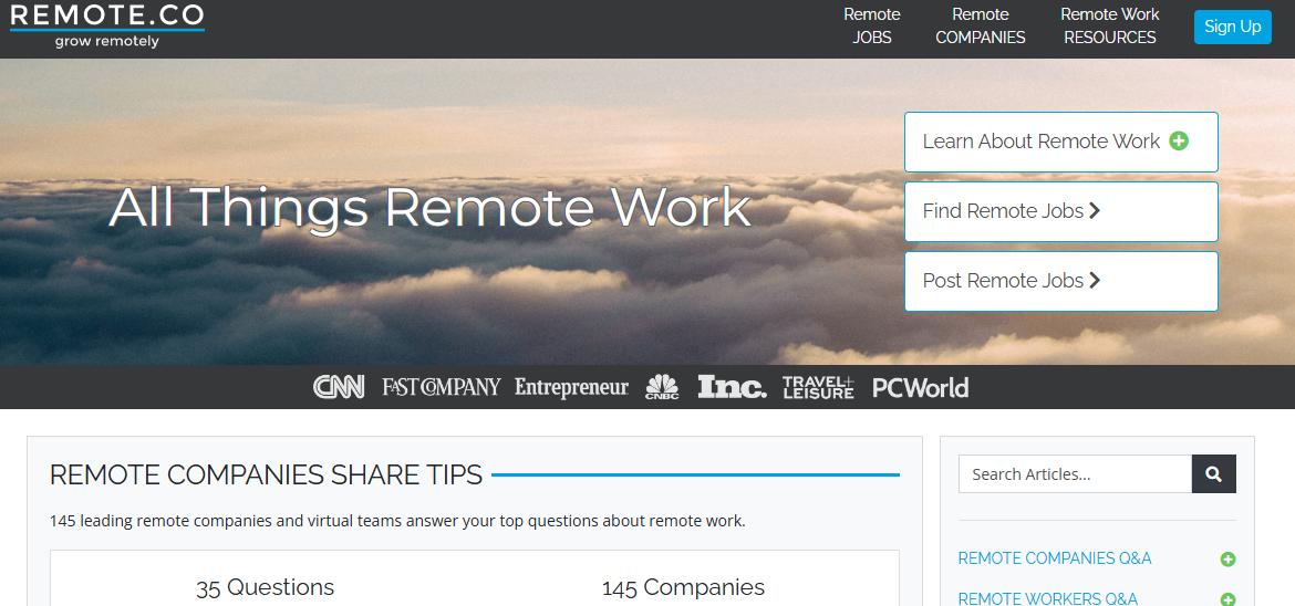 One of the great job boards for remote work, Remote.c