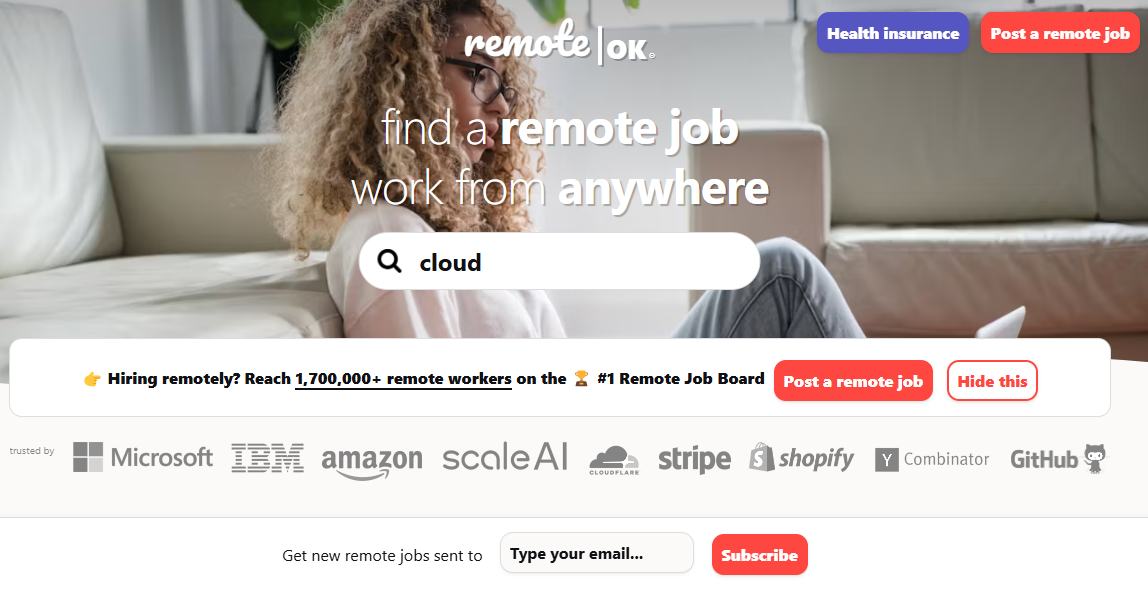 RemoteOK is job boards for remote work that provides more than 129.000 listings